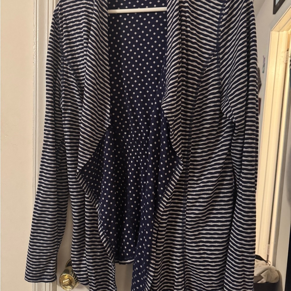 Market and Spruce Large Striped Navy and white lined with dots Cardigan